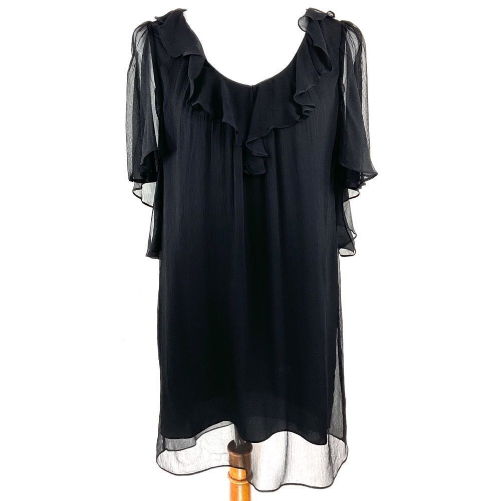 Milly Black Ruffle Silk Gauze Layered Shift Dress 2